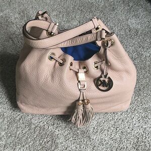 Michael Kors Blush Leather Bucket Bag with Gold Accents